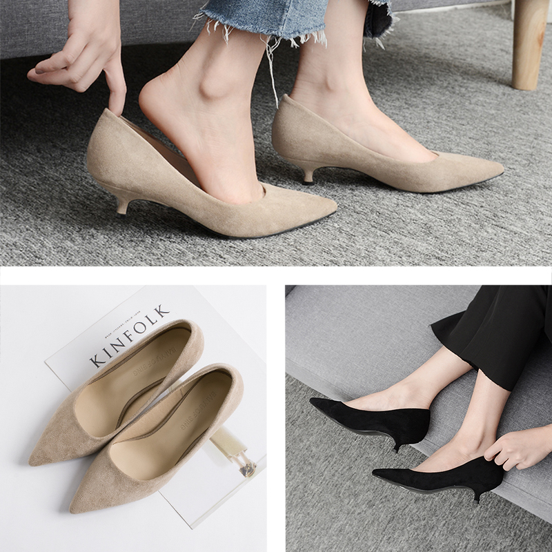 Small heel single shoes women 4CM low heel bridesmaid shoes 2021 new pointed toe stiletto cat heel high heels black work shoes