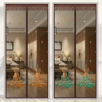 Customized high-grade magnetic soft screen door mute anti-mosquito Velcro door curtain non-hole embroidered peacock Chinese wind anti-fly