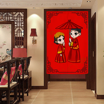 Ancient costume style new Chinese wedding celebration traditional pattern totem wedding living room partition curtain kitchen door curtain customization