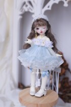 Beaver wood {flower praying light blue * spot} bjd 1 6 points baby dress cute little fairy unkempt skirt shoulder
