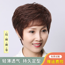 Wig Women Fashion Short Hair Live-action Hair Hair Sets Real Hair Headgear Natural Fake Hair Moms Middle Aged