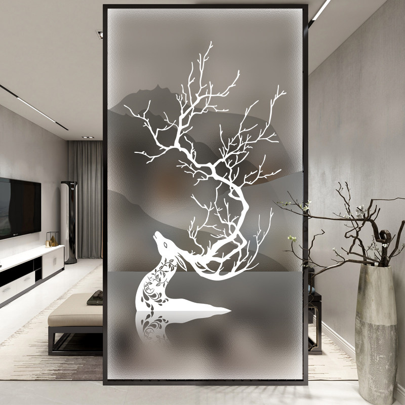 Powder room sliding door translucent opaque frosted shading window sticker balcony partition sunscreen glass film Nordic
