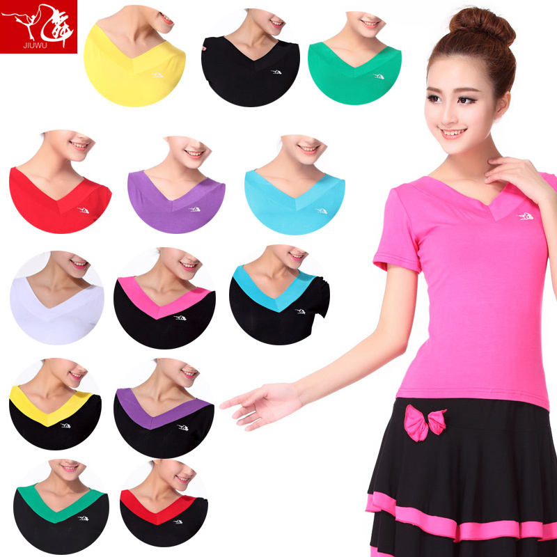 Nine dance new square dance V collar short sleeve blouses dance suit Summer Women's large size Size Fitness Suit Yoga Dancer Dance Suit
