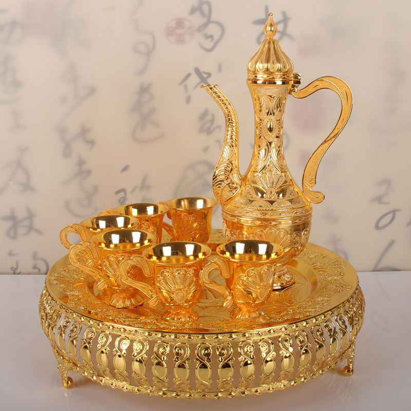 High plate wine set Classical alloy wine jug Wine tray Full set of home decoration handicraft wine tasting set