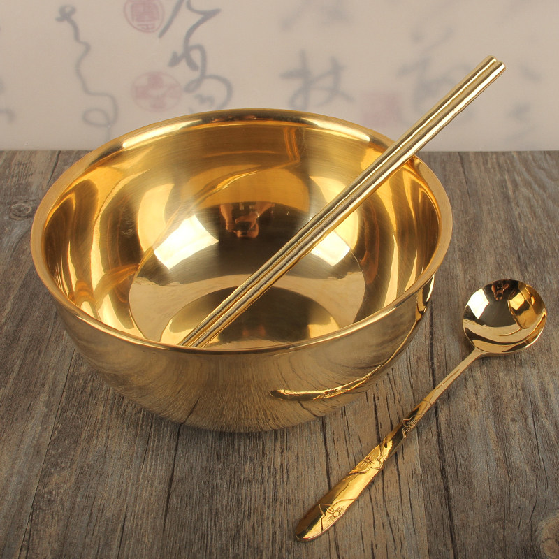 Imported 6 5 inches copper bowl bronze chopsticks copper spoon suit creative home individuality cutlery pure copper rice bowl soup bowl
