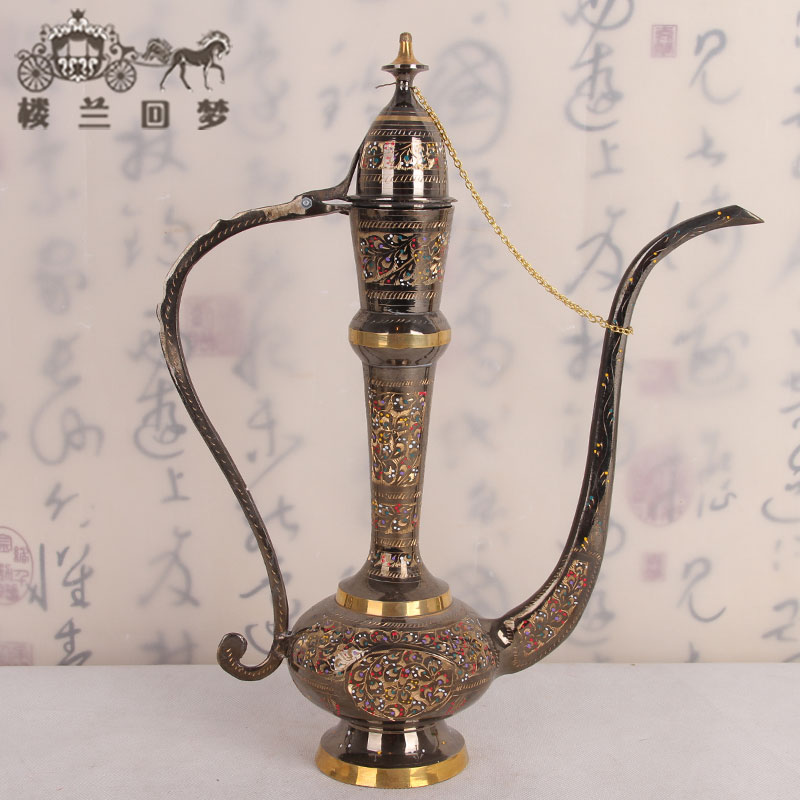 Pakistan features large pot 16 inches hand carved flowers Overseas ethnic bronze craft gift decoration Moving new home jewelry