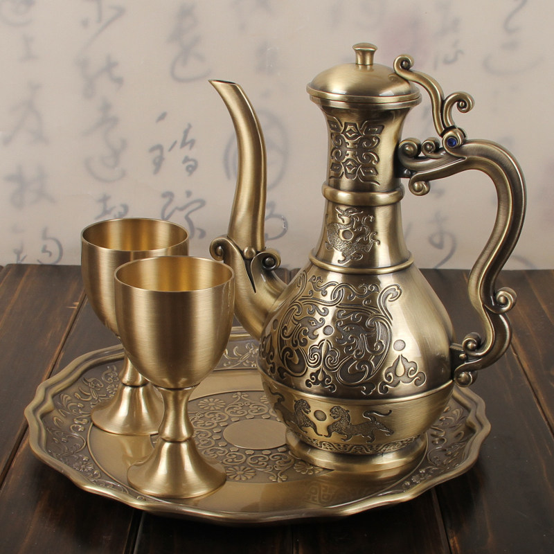 Bronze wine jug Wine glass set Wine set Russian wine set High-end creative home decoration Men's gift