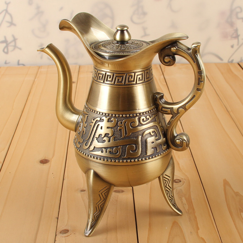 Antique wine set white wine jug household sake jug retro metal bronze wine jug ornaments wine warmer high-grade yellow wine jug