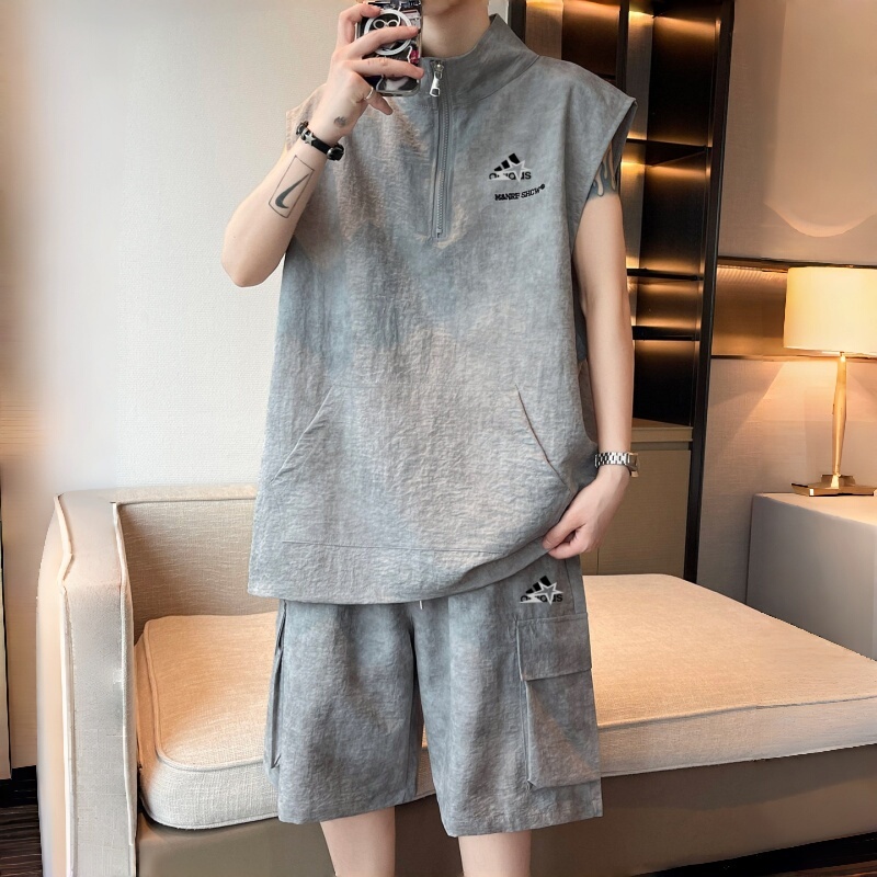 Outlet Exclusive Ice Silk Set for Men: Thin Sleeveless Vest, T-Shirt, Shorts, Loose Quick-Dry Casual Sports Outfit