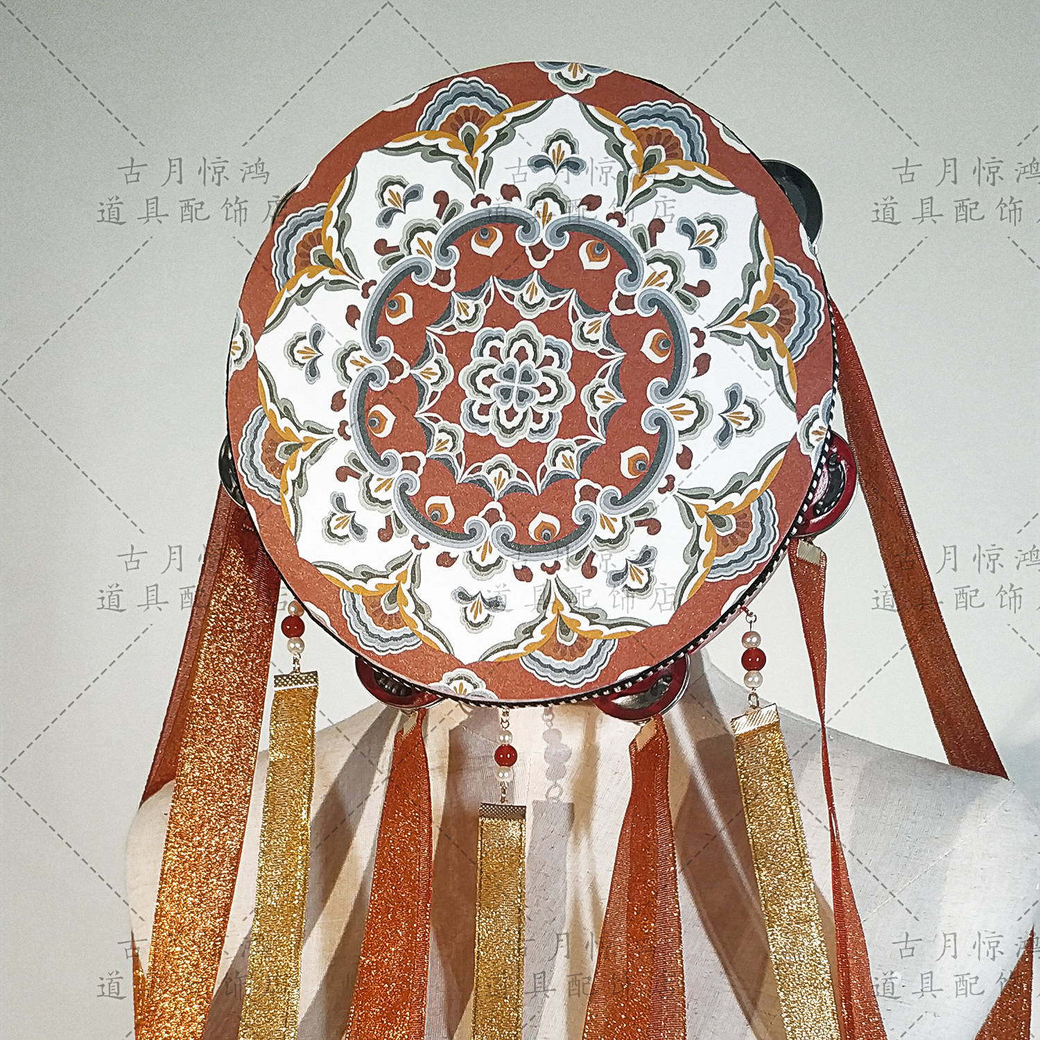 Ancient Moon Jinghong tambourine Hanfu photo location Dance props Tang wind Dunhuang wind multi-color ribbon tambourine tassel