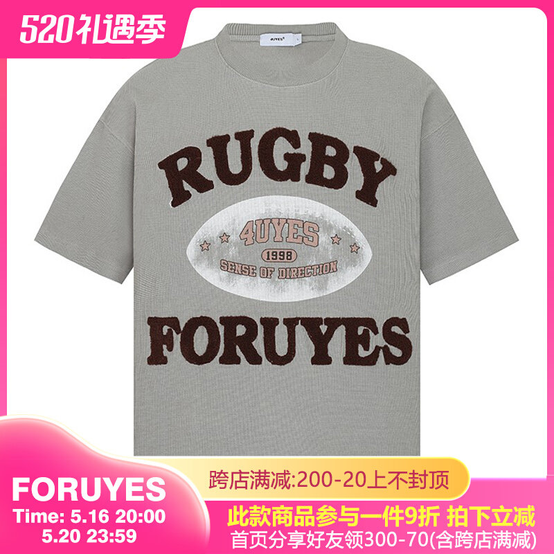 FORUYES (4UYES) Spring and Summer New Waffger Rugby National Top Couple Men and Women Circular T-shirt Short Sleeves