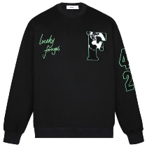 4UYES retro poker American street embroidery flocking High Street tide loose winter plus velvet round neck sweater