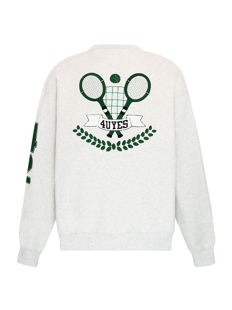 Foruyes(4UYES) American retro campus tennis rack towel embroidered loose winter plus ply-headed round-collar suit