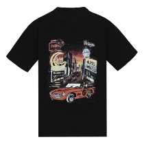 4UYES retro neon night scene racing National Tide brand hip hop high street tide couple men and women round neck T-shirt short sleeve