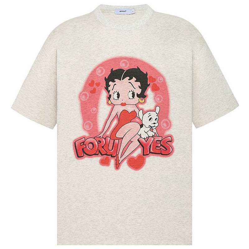 FORUYES (4UYES) Spring and summer new American retro - loving girl tide couples with a short sleeve
