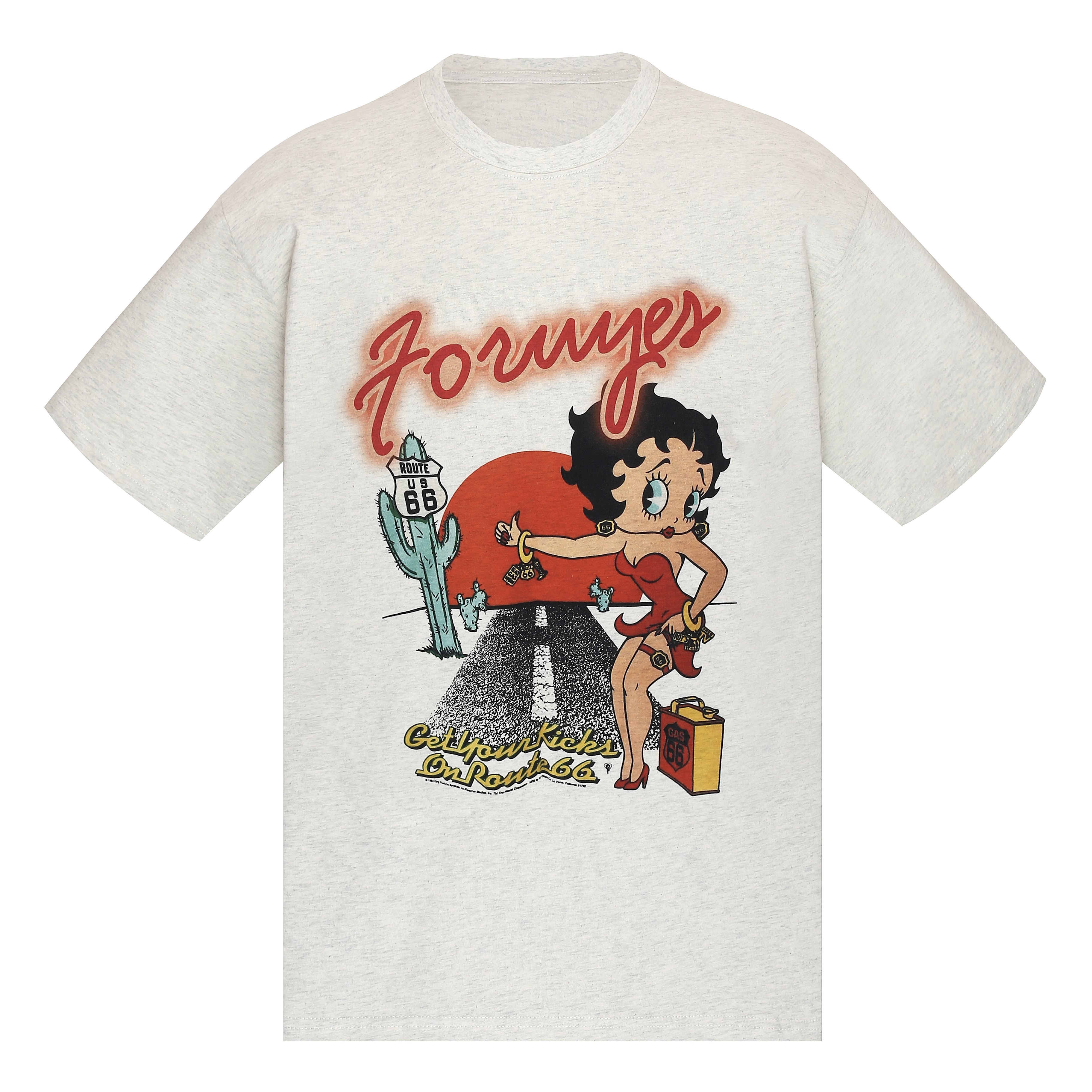 FORUYES (4UYES) American retro girl cartoon country tide brand hip-hop couple men and women round neck T-shirt short sleeve