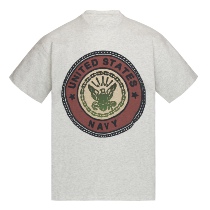 4UYES spring summer oatcolor vintage badge cream High Street Tide men and women loose couple T-shirt round neck short sleeve