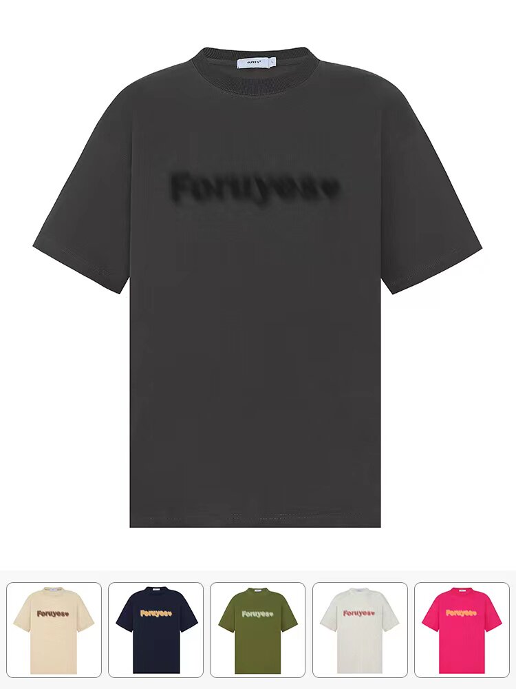 FORUYES (4UYES) Spring summer multicolored phantom love logo pure color tide lovers men and women round neck T-shirt short sleeves