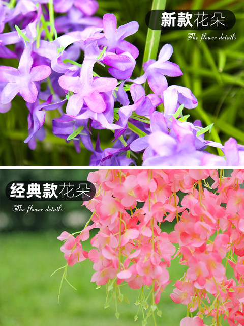 Simulated wisteria flower corridor ເພດານຕົບແຕ່ງ string ດອກ fake indoor and outdoor wedding plastic vine plant violet rattan