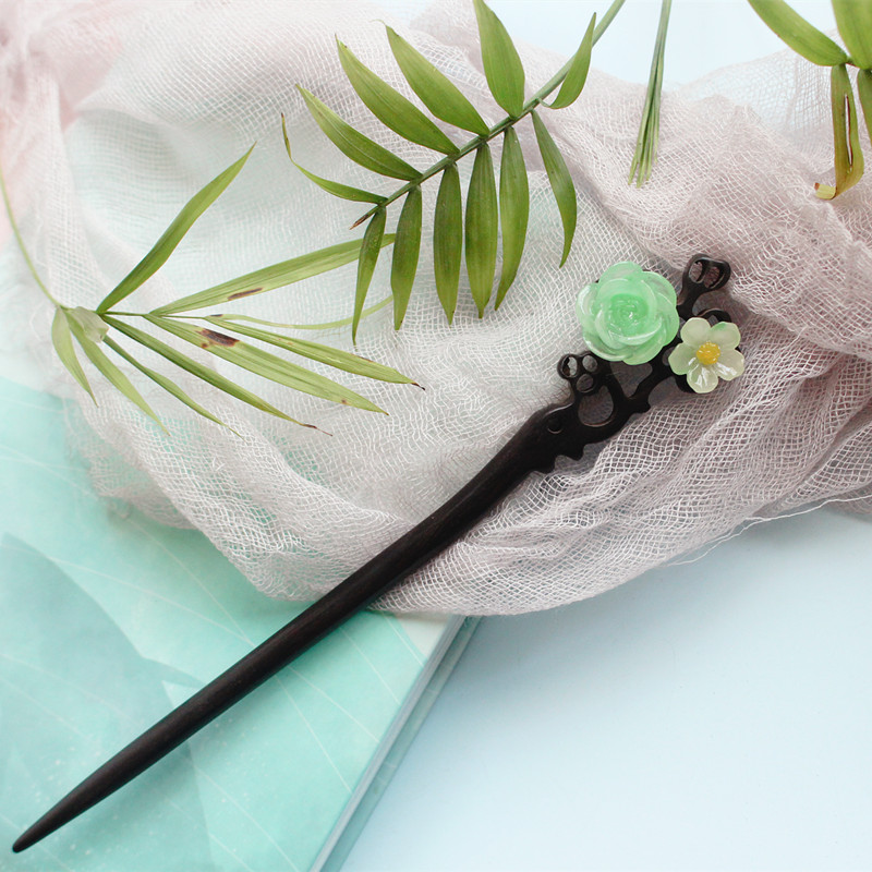 Si Wuxie fresh green black sandalwood retro sweet hairpin Hanfu headdress hairpin fashion hair accessories all-match gift