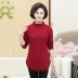 Áo dài cổ cao cho mẹ cộng với áo thun nhung dài tay dày hàng đầu cho phụ nữ trung niên áo dài cỡ lớn đầm suông tuổi trung niên Phụ nữ cao cấp