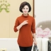 Áo dài cổ cao cho mẹ cộng với áo thun nhung dài tay dày hàng đầu cho phụ nữ trung niên áo dài cỡ lớn đầm suông tuổi trung niên Phụ nữ cao cấp