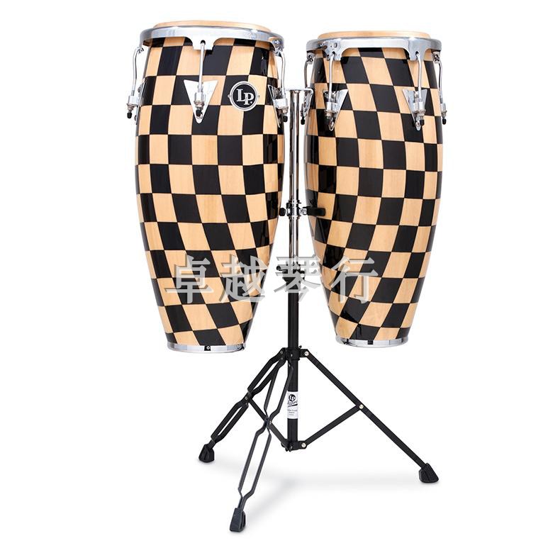 Thai LP Konka Drum Checkerboard Pattern Chrome Hardware LPA646-CHKC (10+11 inches) Free Drum Stand