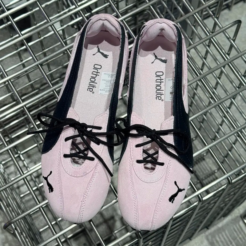 Puma Speedcat Ballet Nova Black and Pink Color-Blocked Slip-On Mary Jane Ballet Shoes