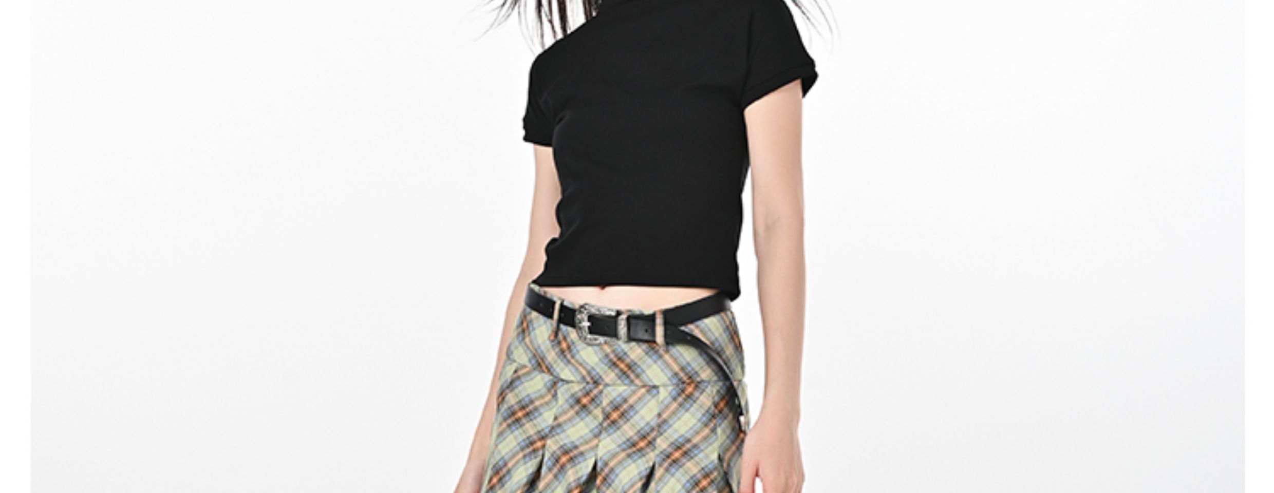 Title 14, Saia plissada xadrez feminina de cintura alta, ...