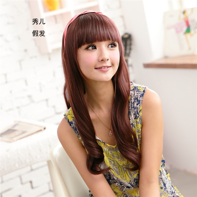 秀儿高温丝齐刘海时尚女甜美可爱型整顶假发 女生 大波浪 长卷