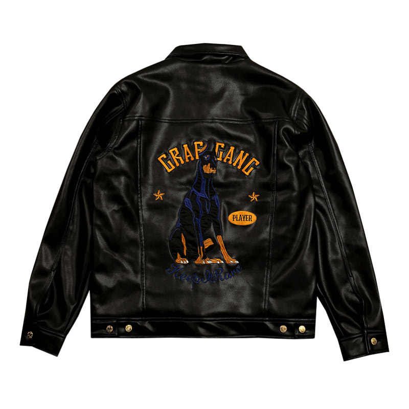 GRAF Original Brand Black Loyal Doberman Lamb Hair Inner Gold Buckle Cold-proof Black Leather Jacket Jacket