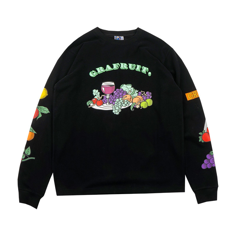 GRAF original brand GRAFRUIT fruit oil painting pop art American thick round neck long-sleeved black grapes