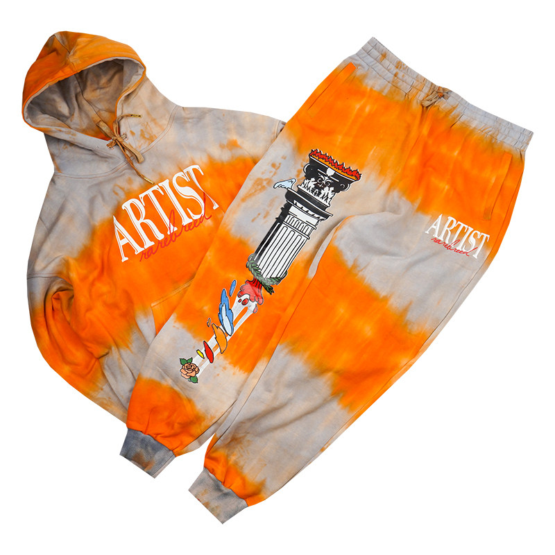 GRAF original brand artist Artist tie-dye cracked foam three-dimensional plaster autumn and winter terry orange gray trousers