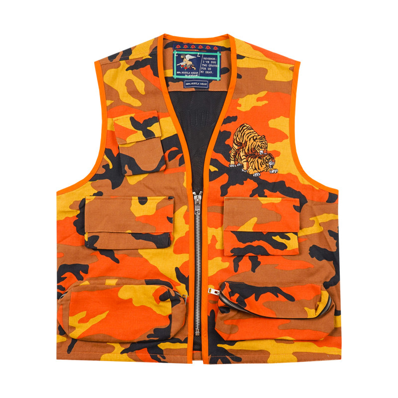 GRAF ORIGINAL BRAND WORK OUT PLAN EMBROIDERED TIGER PATTERN ORANGE CAMOUFLAGE MULTI-pocket CANVAS TACTICAL VEST