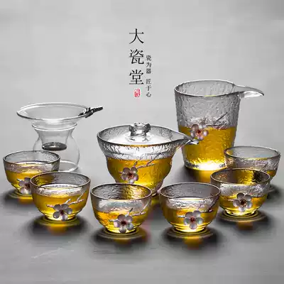 Heat-resistant glass with tin plum blossom set kung fu tea set a pot of two cups office home simple set
