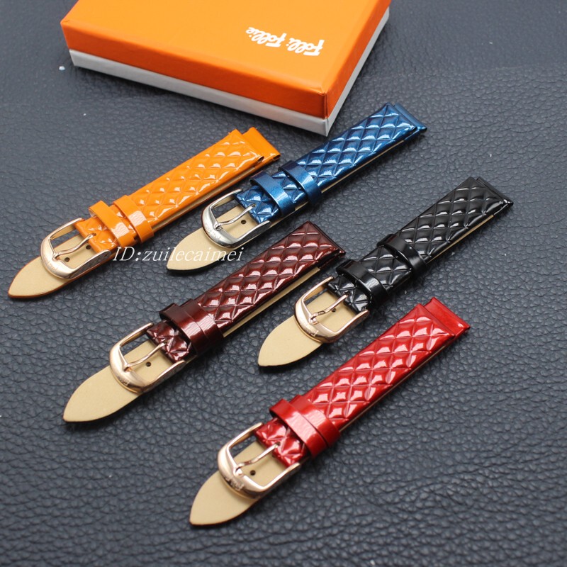 14/16mm Follifollie Watch Strap Original Follifollie Strap Wf14A02Wf1B005 Diamond-Patterned Patent Leather