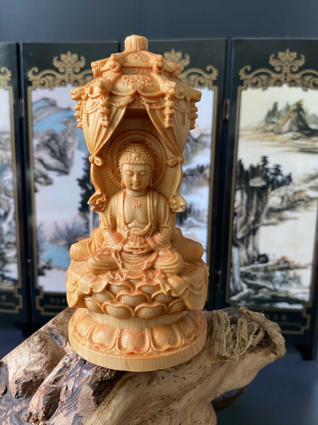 菩薩 精彫り崖柏木 木彫り 置物