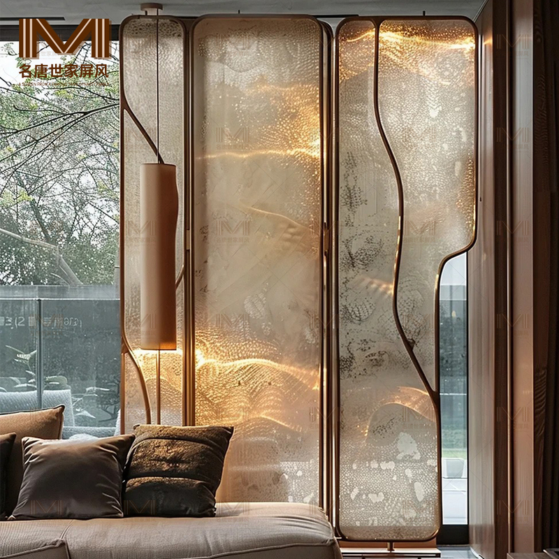 Modern Minimalist Stainless Steel Led Screen Partition for Living Room, Bedroom, Entrance, Decorative Screen with Light, High-End