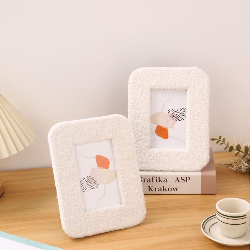 Ready Stock Simple and Fresh Teddy Velvet Square Photo Frame Cute and Exquisite Velvet Display Stand 6inch Leather Photo Frame
