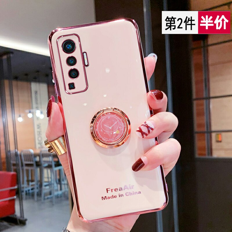 vivox50 mobile phone protection shell new creative clock ring bracket lens full package protection x50pro plated anti-fall soft shell vivox50pro net red card x50 female shell