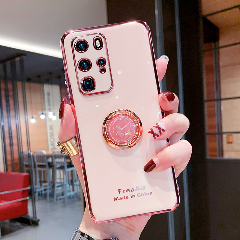 Applicable to Huawei p40 mobile phone case creative clock ring bracket p40pro all-pack lens protects plating anti-fall soft shell p40pro personality limited edition of high-end women's housing