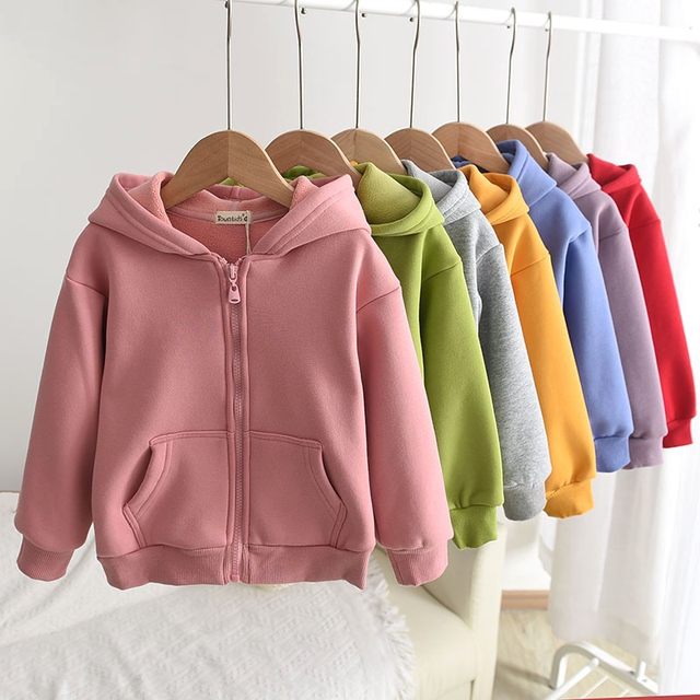 Western-style children's clothing autumn and winter children's boys' and girls' cotton plus velvet jacket middle-aged children's students hooded zipper cardigan