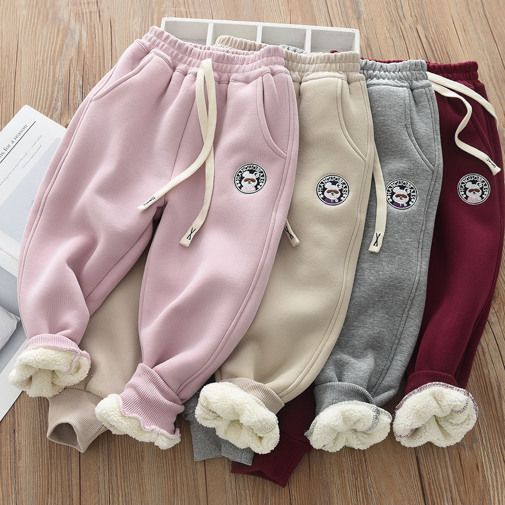 One over winter foreign air boy clothing 2023 Winter style children girl gush sports pants baby cashmere thickened sweatpants-Taobao