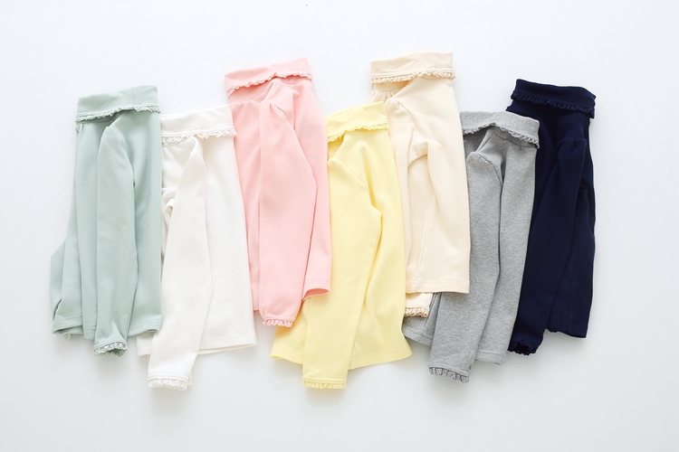 Trẻ em mùa thu và mùa đông Trẻ em gái bằng vải cotton nửa cao cổ áo thun trẻ em lớn mềm áo ve áo áo thun cho bé