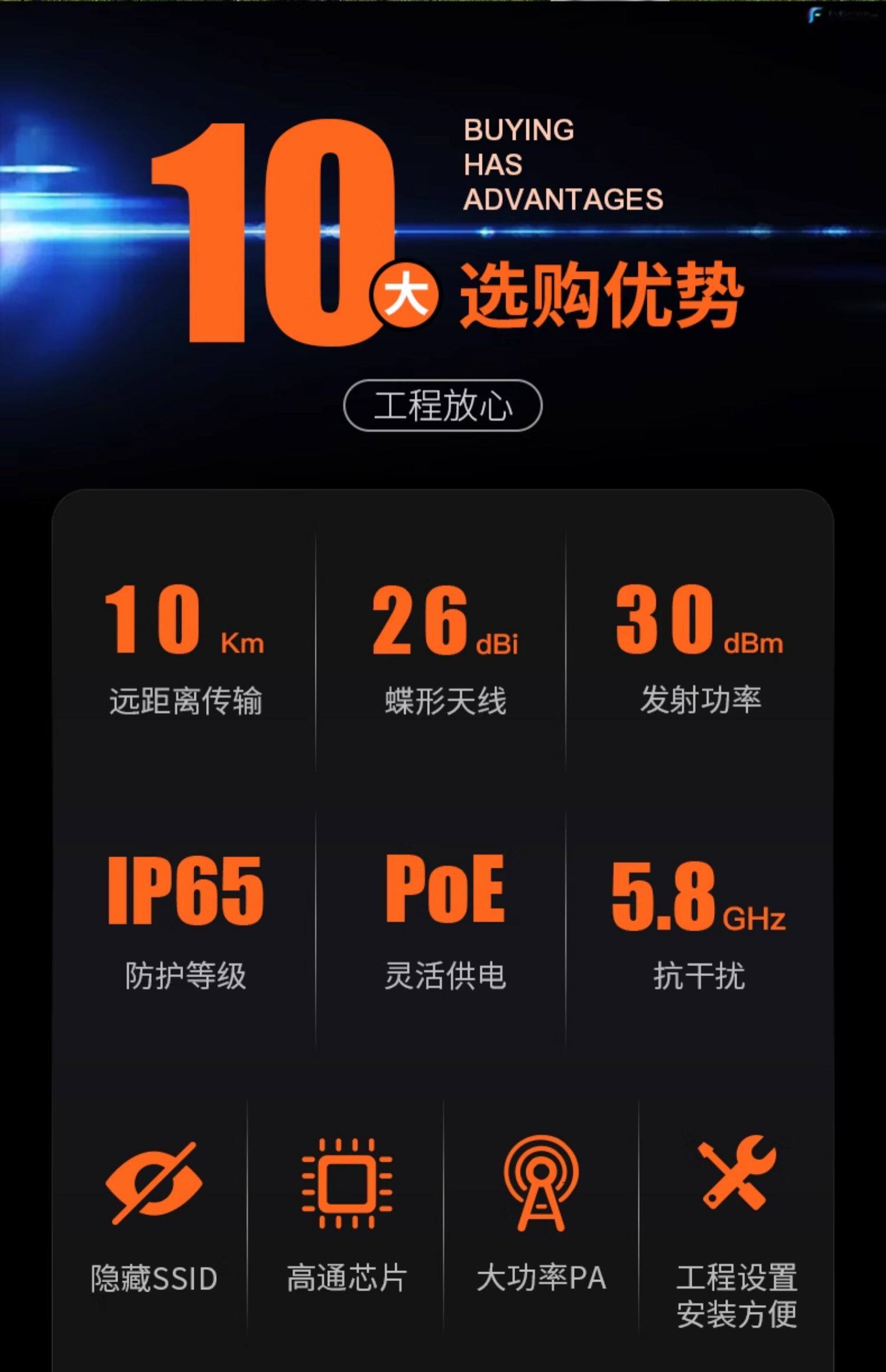 Сетевой мост comfast无线网桥室外大功率900m速率5.8g千兆网口10公里超远距离传输监控可用点对点桥接中继ap发射cf-319a