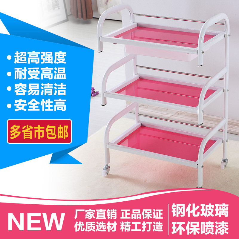 Special offer beauty salon trolley three layers with drawer beauty salon trolley hand push high-grade glass tool cart