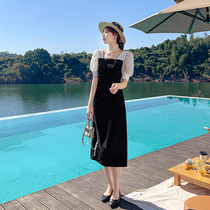 sandro tonali French retro dress new mesh stitching temperament high-end thin black skirt summer