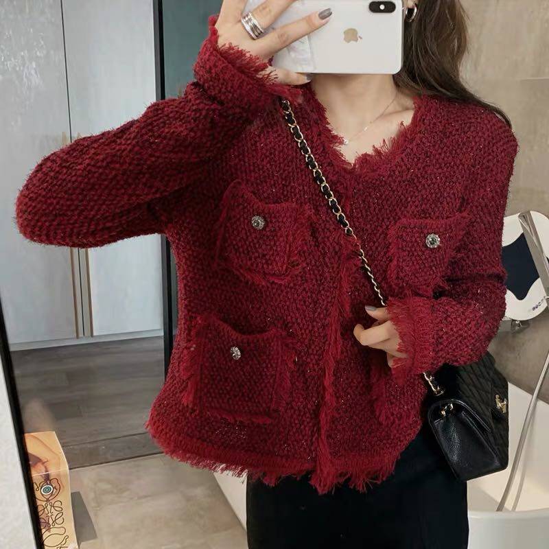 sandro tonali red flow Su Xiaoxiang Wind knit blouse 100 hitch short name Yuanyuan Mini Jacket Woman