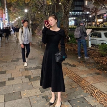 sandro tonali autumn and winter new knitted dress mid-length versatile over-the-knee slim-fit base small black dress