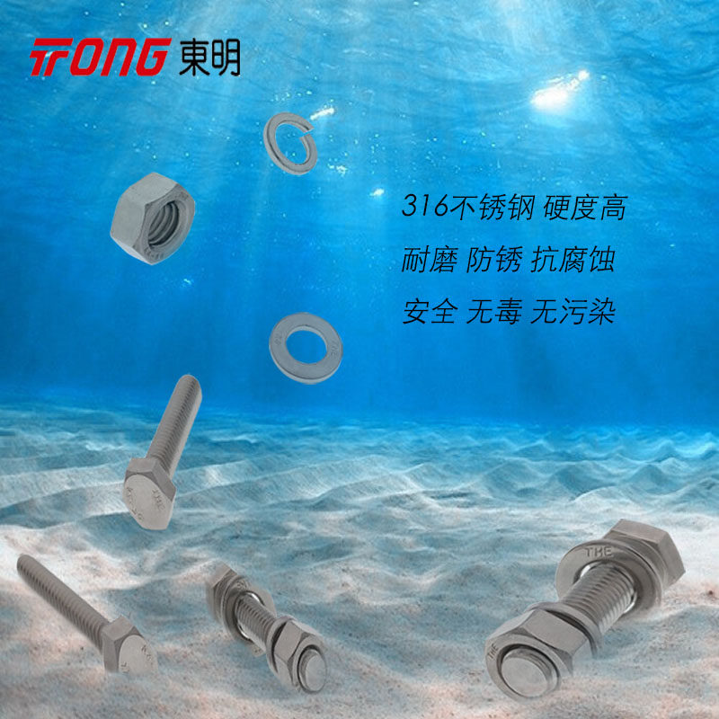 Dongming 316 stainless steel hexagon full tooth bolt nut flat elastic pad combination set M16 M20 M24 series
